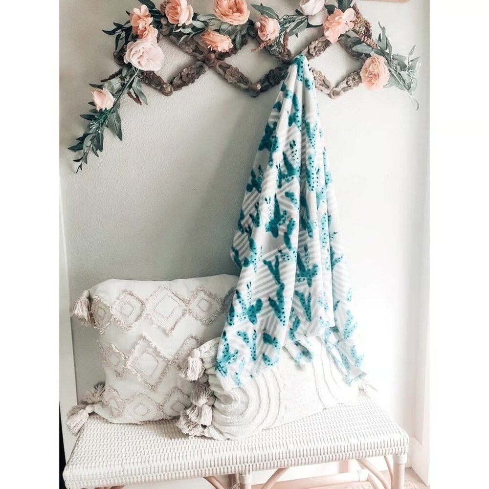 plush oversized cactus throw blanket boho plant lover